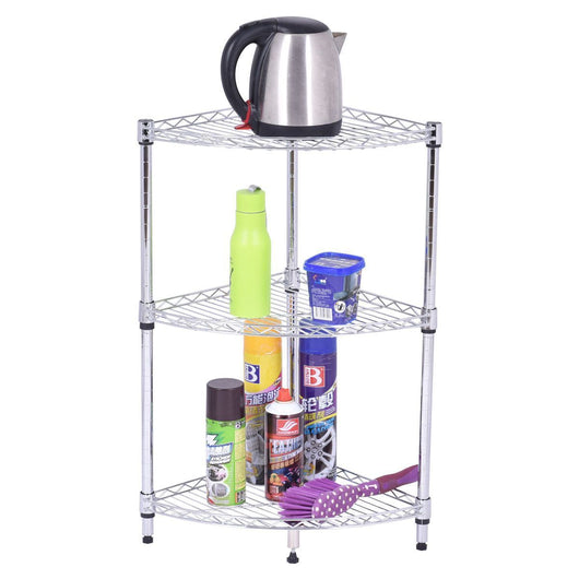 3 Tier Coner Shelf Bathroom Storage Rack Home Office Kitchen Organizer Modern Steel Sector Floor