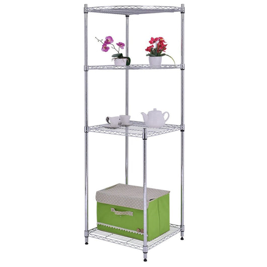 4 Tier Coner Shelf Storage Rack Home Office Bookcase Bathroom Organizer Steel Modern Storage