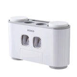BR Wall Mount Automatic Toothpaste Dispenser Toothbrush Holder Set Bathroom Accessories Multifunctional Storage Rack with 4 Cups