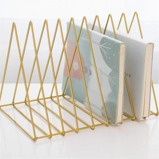 1 Pc Gold Luxury Bookshelf Metal Triangle Iron Art Desktop stationary holder Letter Magazine Racks Holder Office
