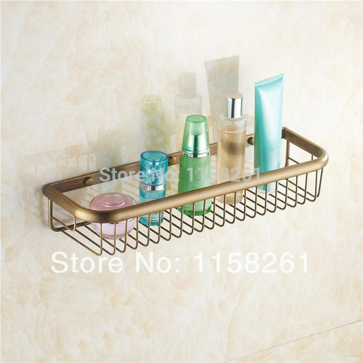 Bathroom Shelves 45Cm Single Tier Antique Brass Shower Basket Holder Soap Shampoo Storage Rack Wall Mounted Bath Shelf Kh1067