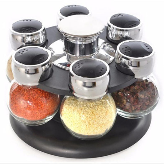 6Pcs / Set Hot Glass Storage Spice Bottle Rack Suits Salt Pepper Scrylic Seasoning Box W/ Organization Storage Rack