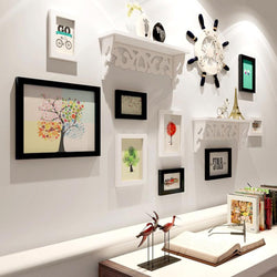 12 Pcs  Natural Wood Photo Frame Combination Include Storage Rack Home Picture Frame Decoration