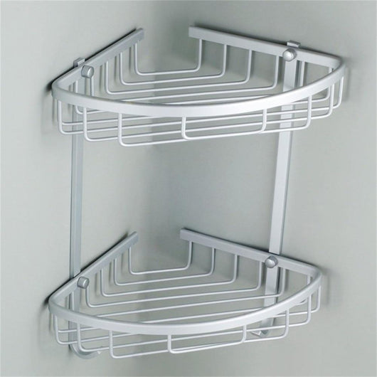 Double Tiers Aluminum Shower Basket Bathroom Corner Shelf Storage Rack Organizer Holder