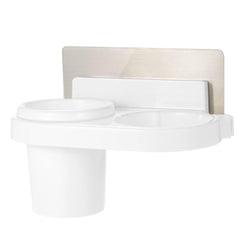 Esonmus Plastic Multifunctional Bathroom Self Adhesive Wall Hair Dryer Holder Organizer Toothbrush Storage Rack with Sticker--White