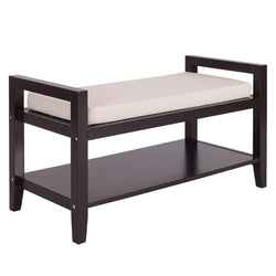Wood Shoe Storage Rack Bench with Ottoman Cushion Seat