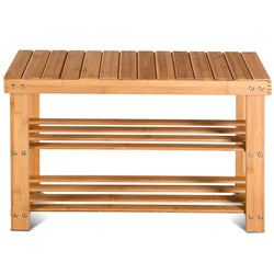 2-Tier Bamboo Shoe Bench Entryway Storage Racks