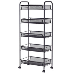 Black/Gray 5 Tier Storage Rack Trolley Cart-Gray