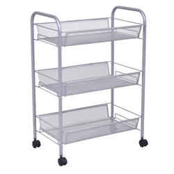 Black/Gray 3 Tier Storage Rack Trolley Cart-Gray
