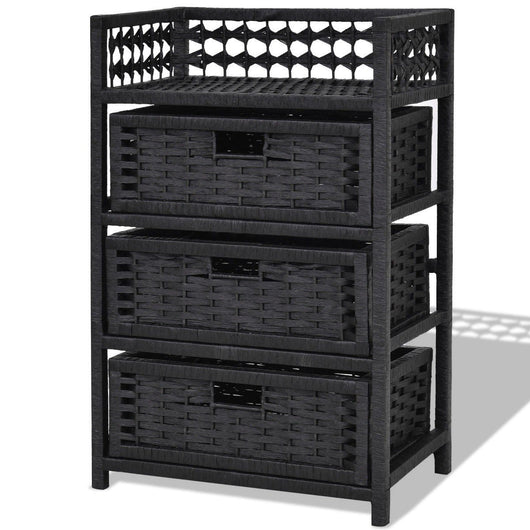 3 Drawers Wicker Baskets Storage Chest Rack-Black