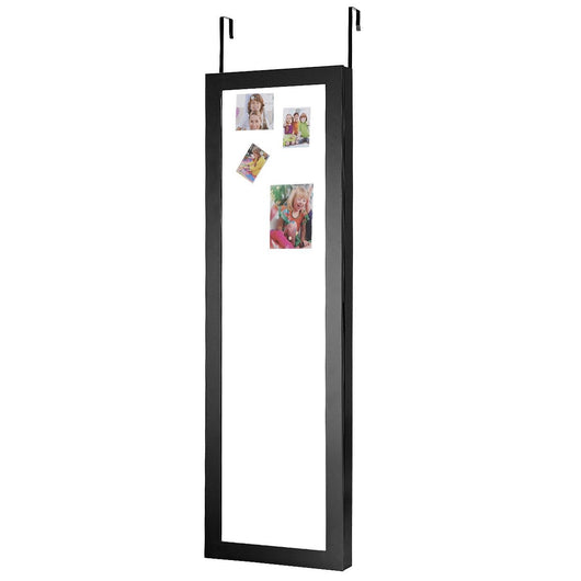 Wall Door Mounted Magnetic Mirrored Jewelry Cabinet-Black