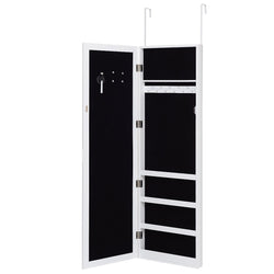 Wall Door Mounted Magnetic Mirrored Jewelry Cabinet-White