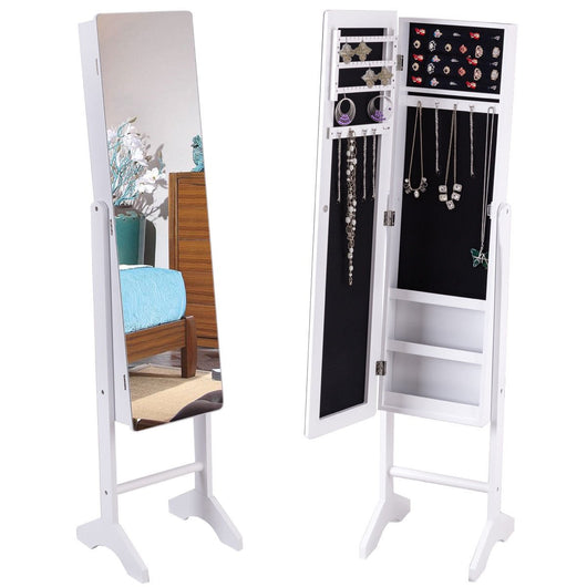 Freestanding Mirrored Jewelry Armoire Storage Cabinet