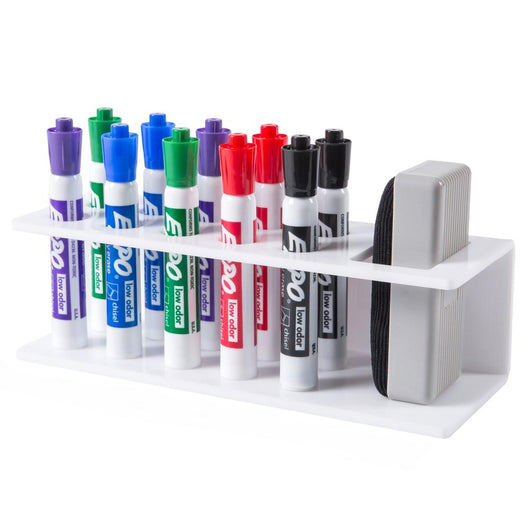 10-Slot White Acrylic Office Dry Erase Marker and Eraser Holder Organizer Storage Rack
