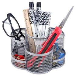Rotating Mesh Metal 7 Compartment Desktop Office Supplies Storage Organizer Caddy, Silver